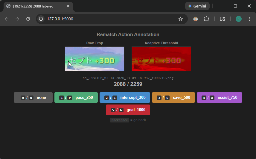 Custom annotation tool for labeling gameplay screenshots by action type